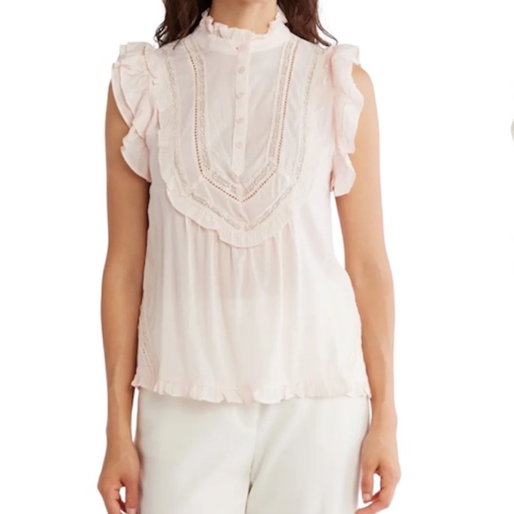 NWT JASON WU pastel pale pink gauzy ruffle cap sleeve blouse top XS - Picture 1 of 14